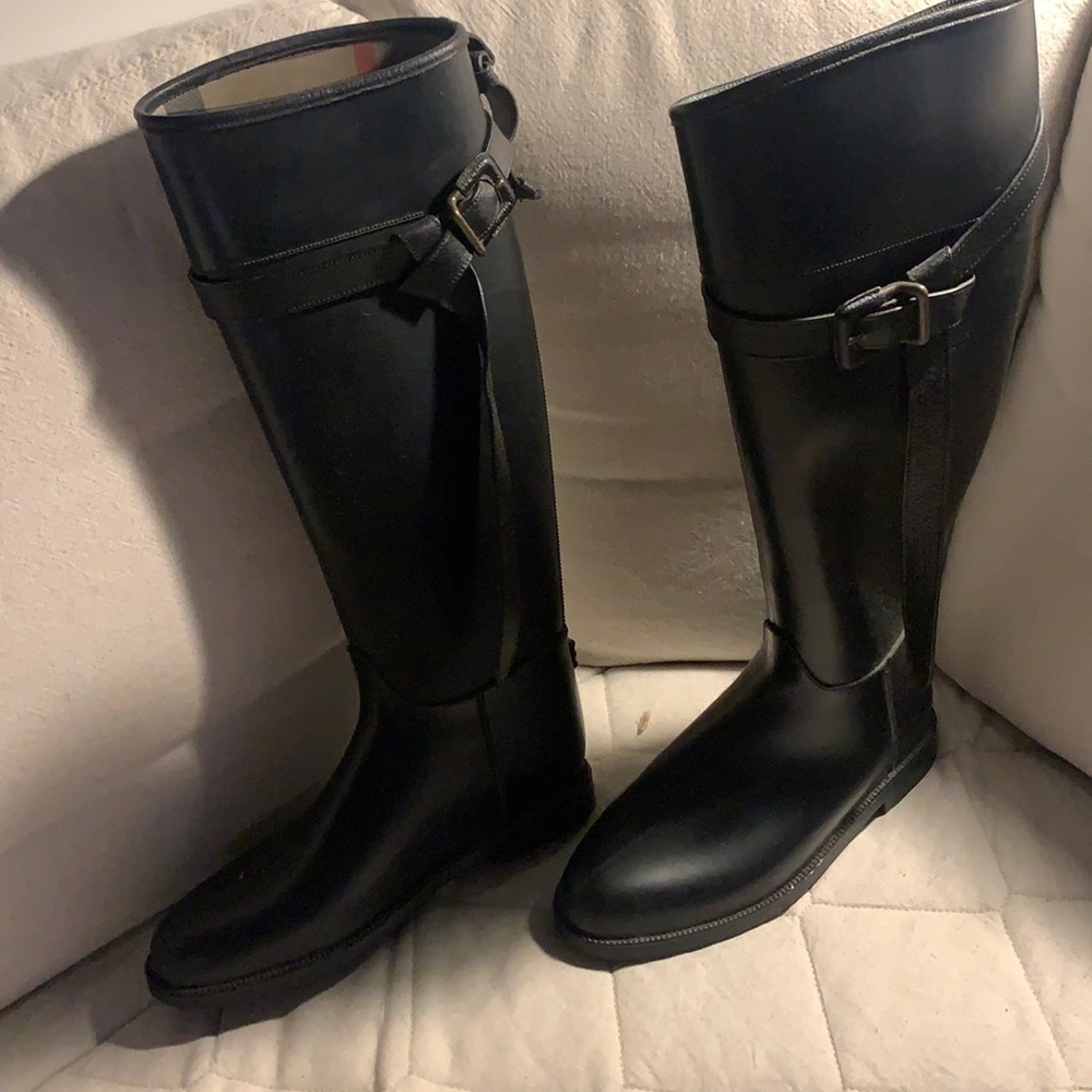 Burberry rain boots.